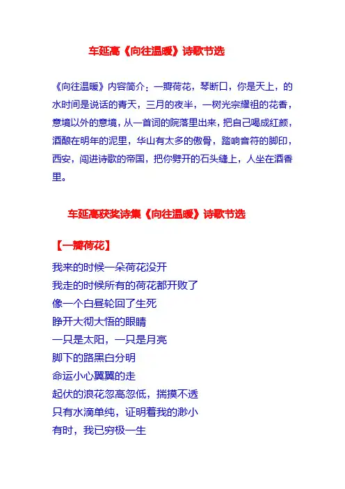 车延高获奖诗集向往温暖诗歌节选