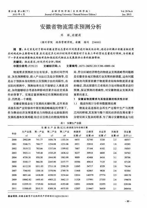 安徽省物流需求预测分析