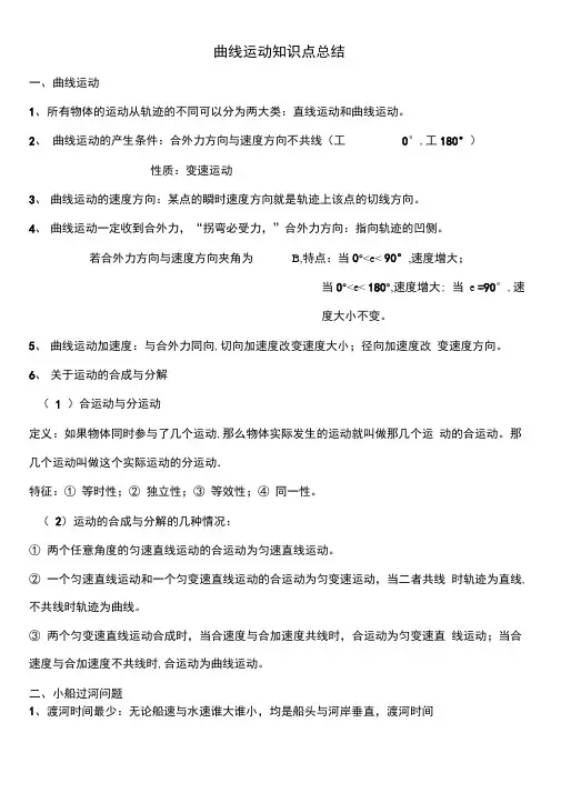 第五章曲线运动知识点总结