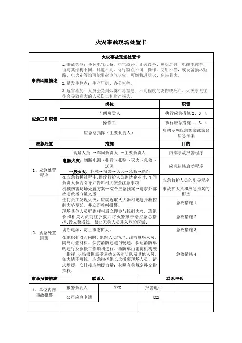 火灾事故现场处置卡