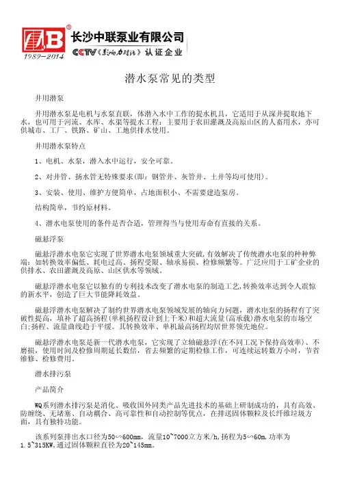 潜水泵常见的类型
