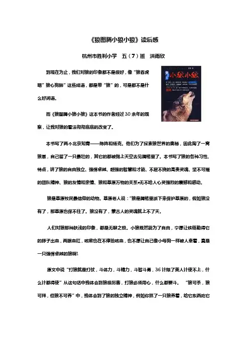 《狼图腾小狼小狼》读后感