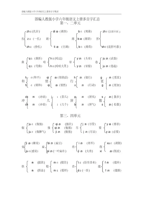 【部编人教版】小学六年级语文上册多音字汇总