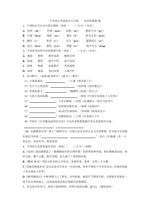 中考语文考前抢分天天练20
