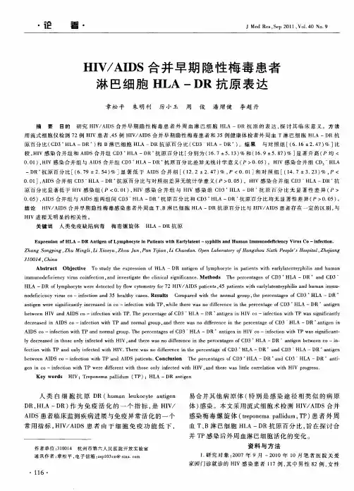 HIV／AIDS合并早期隐性梅毒患者淋巴细胞HLA—DR抗原表达