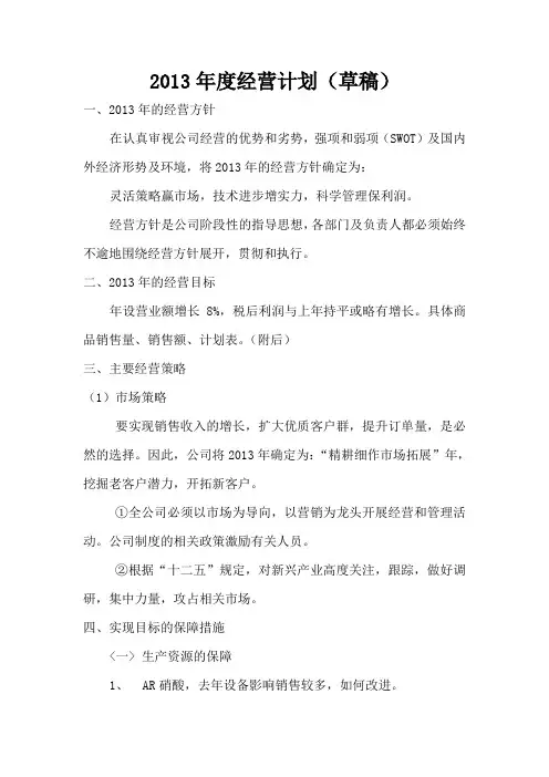 2013年度经营计划(草稿)