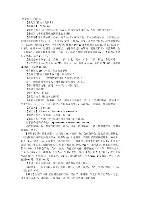 中医理论知识中药词典：拘那花