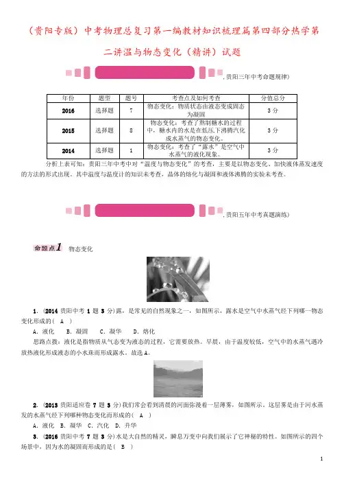 (贵阳专版)中考物理总复习第一编教材知识梳理篇第四部分热学第二讲温与物态变化(精讲)试题