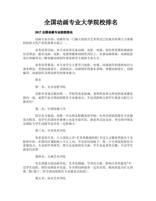全国动画专业大学院校排名