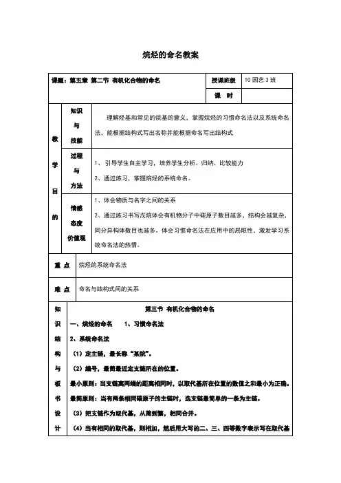 烷烃命名教案