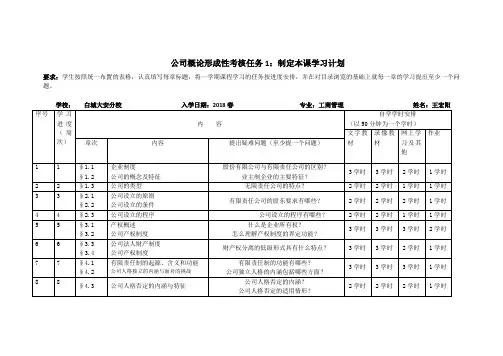 公司法  形考作业1：本课程学习计划