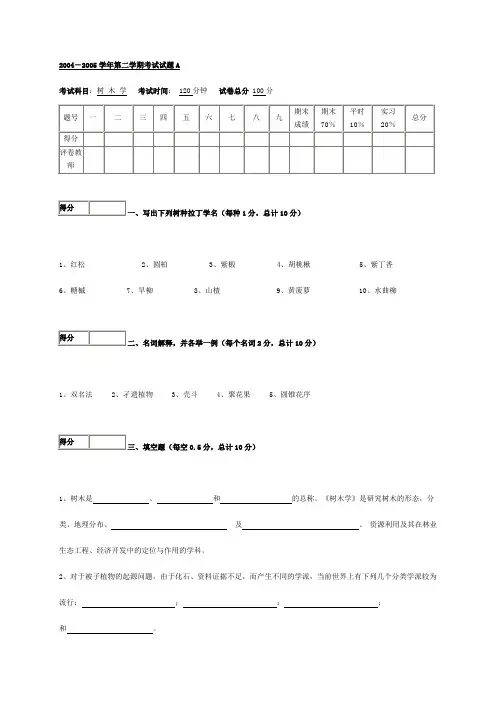 树木学试题_东林