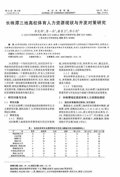 长株潭三地高校体育人力资源现状与开发对策研究
