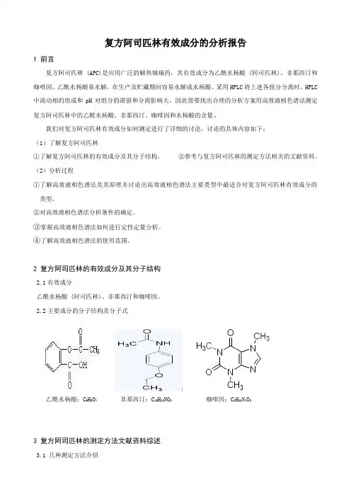 复方阿司匹林有效成分分析报告