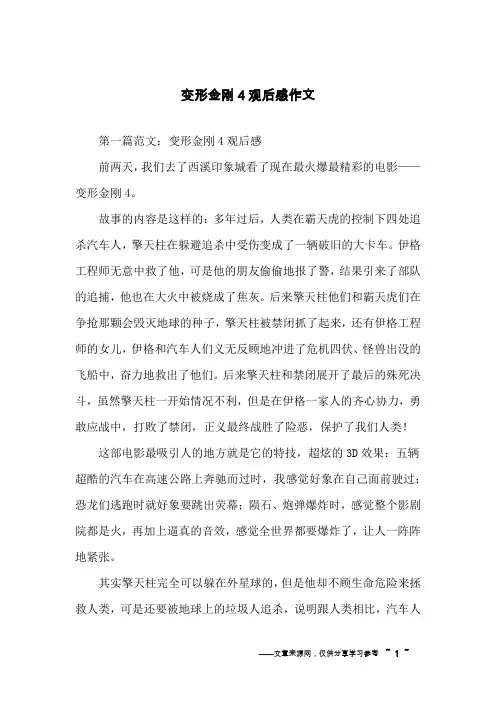 变形金刚4观后感作文