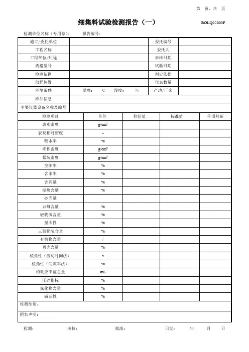 细集料试验检测报告(一)