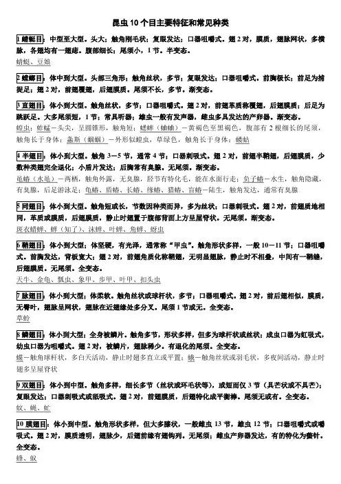 昆虫分类-10个目主要特征