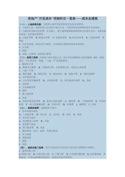 房地产开发成本明细科目一览表——成本全透视