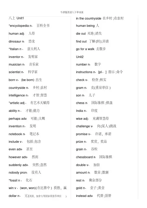 牛津版英语八下单词表