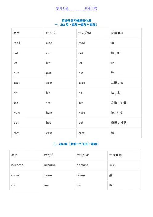 英语动词不规则变化表