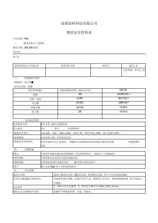 油墨物质安全资料表