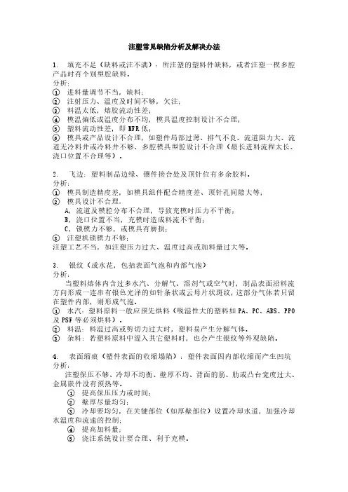 注塑件常见缺陷的分析及解决办法