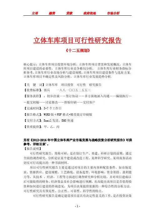 立体车库项目可行性研究报告