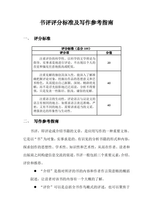 书评评分标准及写作参考