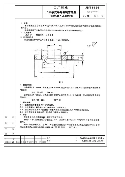 JBT81-94凸面板式平焊钢制管法兰