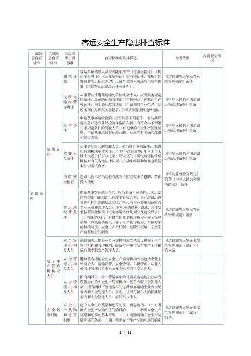客运安全生产隐患排查标准
