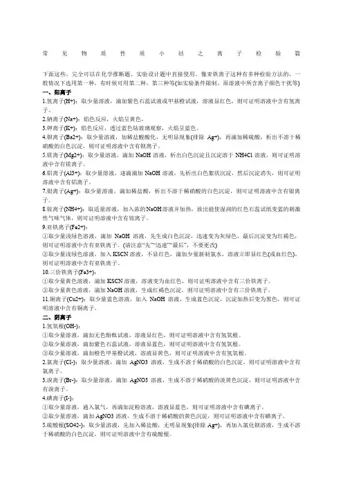 高中化学常见离子检验篇