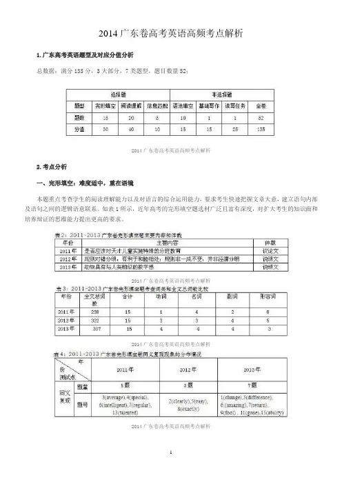 2014广东卷高考英语高频考点解析