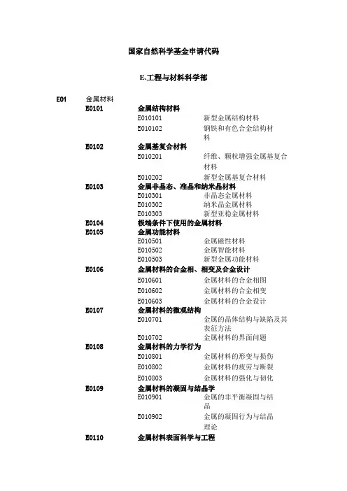 国家自然科学基金申请代码(E 2