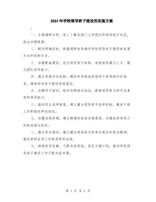 2024年学校领导班子建设的实施方案