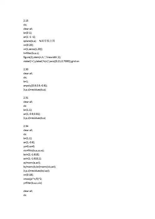 数字信号处理matlab编程题