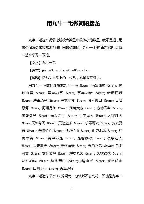 用九牛一毛做词语接龙