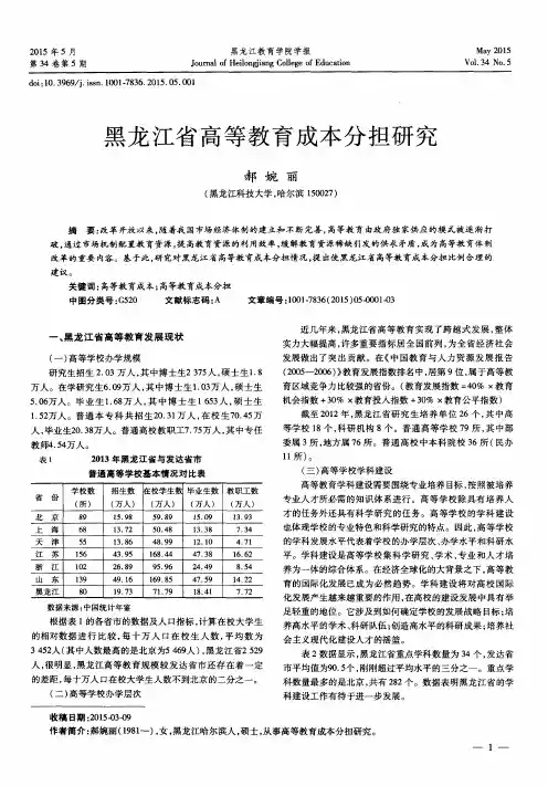 黑龙江省高等教育成本分担研究