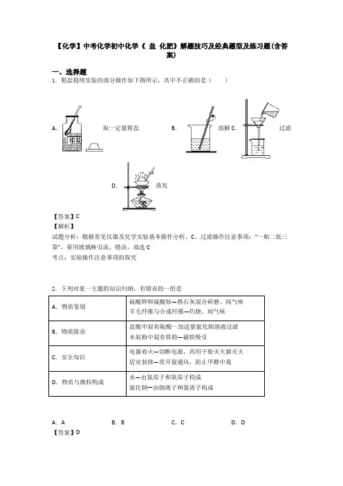 【化学】中考化学初中化学《 盐 化肥》解题技巧及经典题型及练习题(含答案)