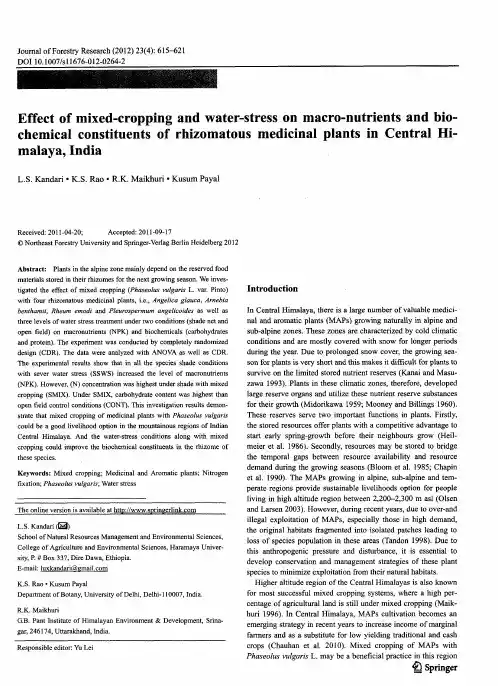 Effect of mixed-cropping and water-stress on macro-nutrients and biochemical constituents of rhi