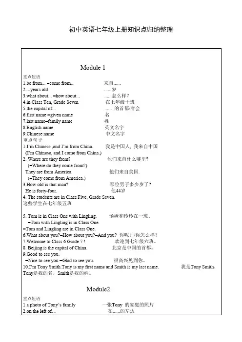 初中英语七年级上册知识点归纳整理