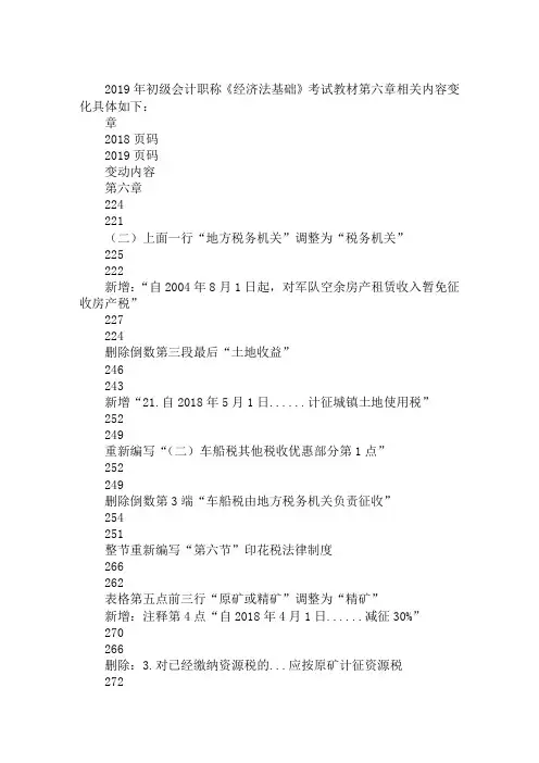 2019年初级会计职称《经济法基础》教材变动(第六章)