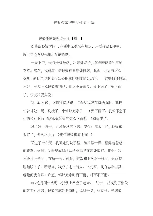 蚂蚁搬家说明文作文三篇