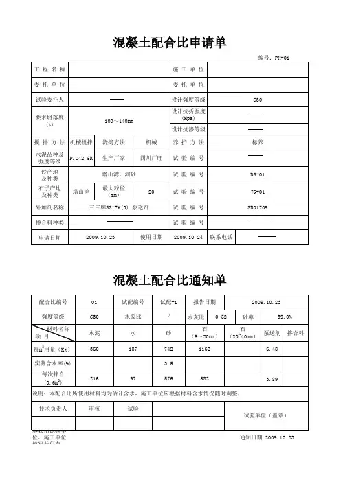 C30混凝土配合比
