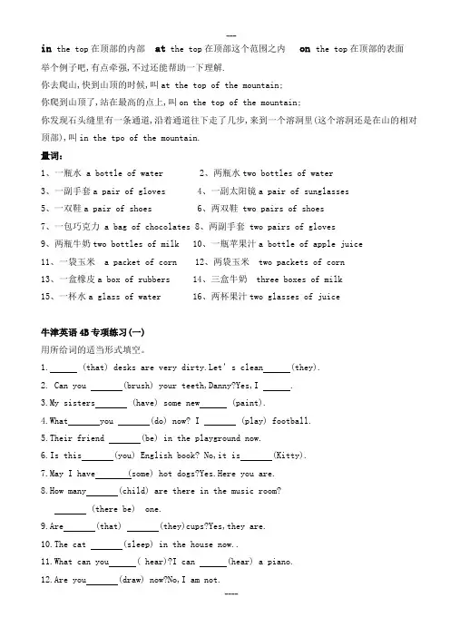 沪教版牛津英语4B语法专项练习