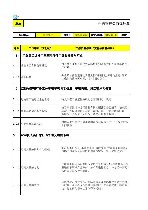 车辆管理员岗位说明及工作标准