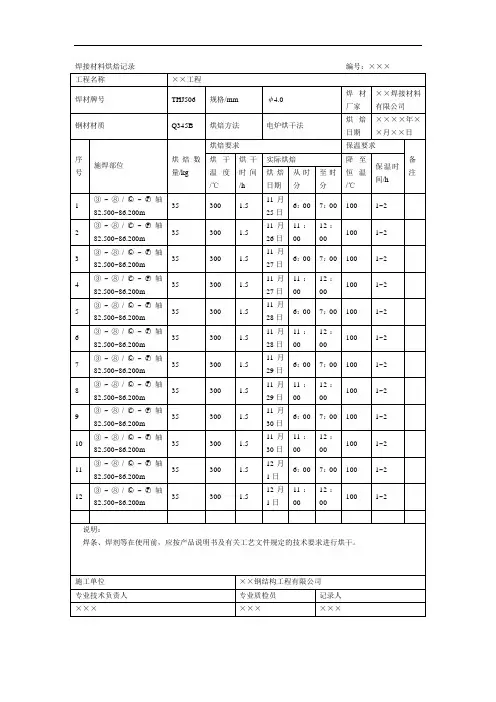 焊接材料烘焙记录(2)