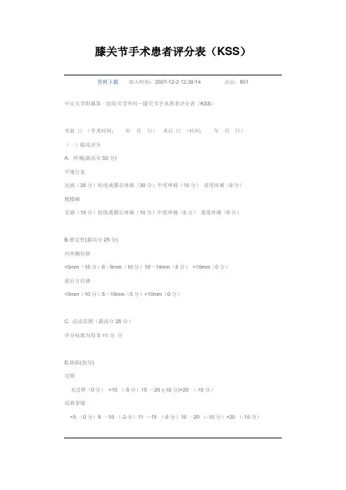 关节评分表