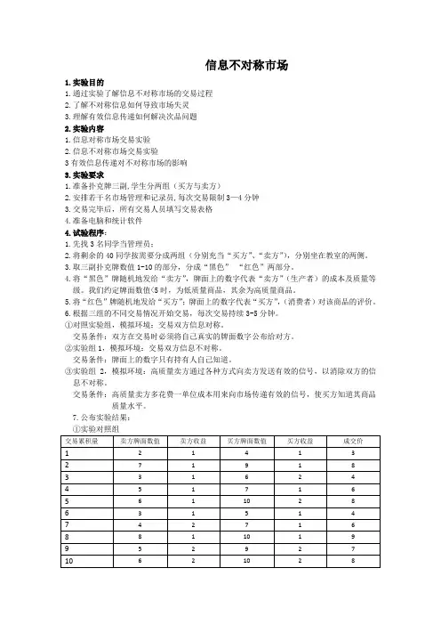 实验经济学报告(信息不对称市场)