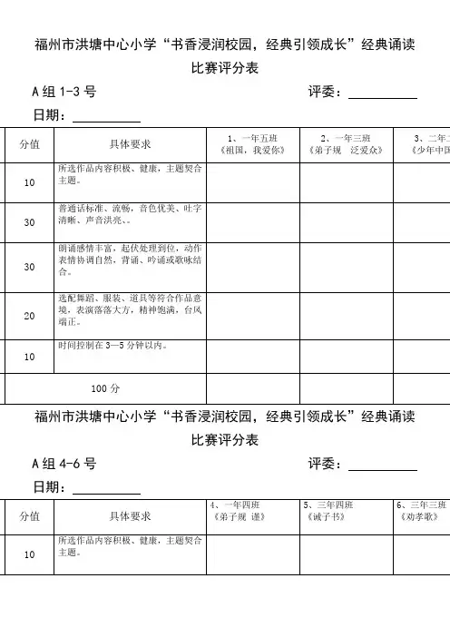 经典诵读比赛评分表