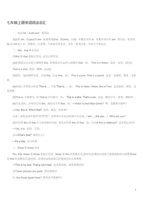 七年级上册英语语法总汇
